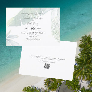 Tropical Foliage QR Code Horizontal Wedding Invitation