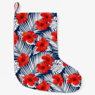 Tropical Foliage Red Floral Hibiscus   Christmas Small Christmas Stocking