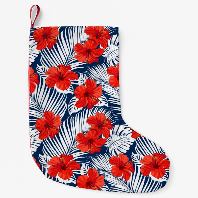 Tropical Foliage Red Floral Hibiscus | Christmas Small Christmas Stocking (Front)
