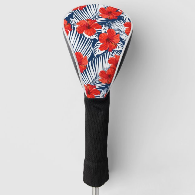 Tropical Foliage Red Floral Hibiscus Golf Head Cover (Front)
