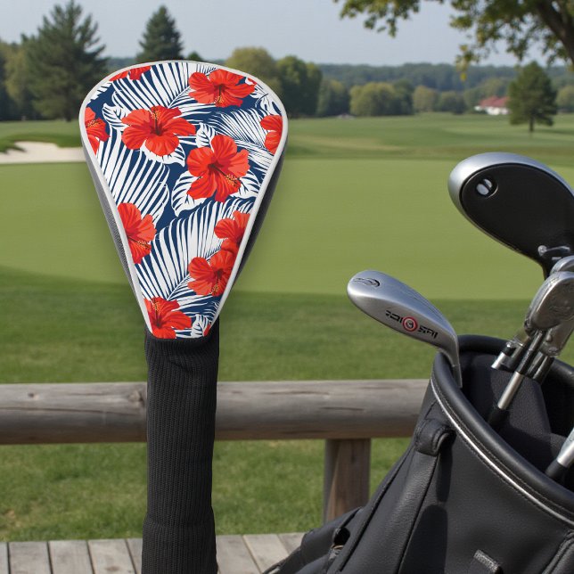 Tropical Foliage Red Floral Hibiscus Golf Head Cover (Creator Uploaded)