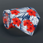 Tropical Foliage Red Floral Hibiscus Tie<br><div class="desc">This design features white tropical foliage on a navy blue background with bright red hibiscus flowers.
#tropical #floral #flowers #hibiscus #design #stylish #feminine #pattern #fashion #style</div>