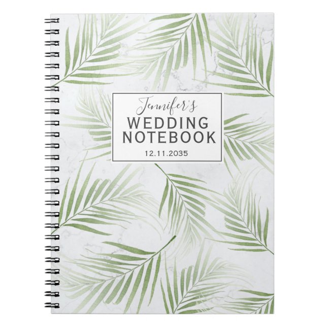 Tropical Foliage Sage Green Wedding Notebook (Front)