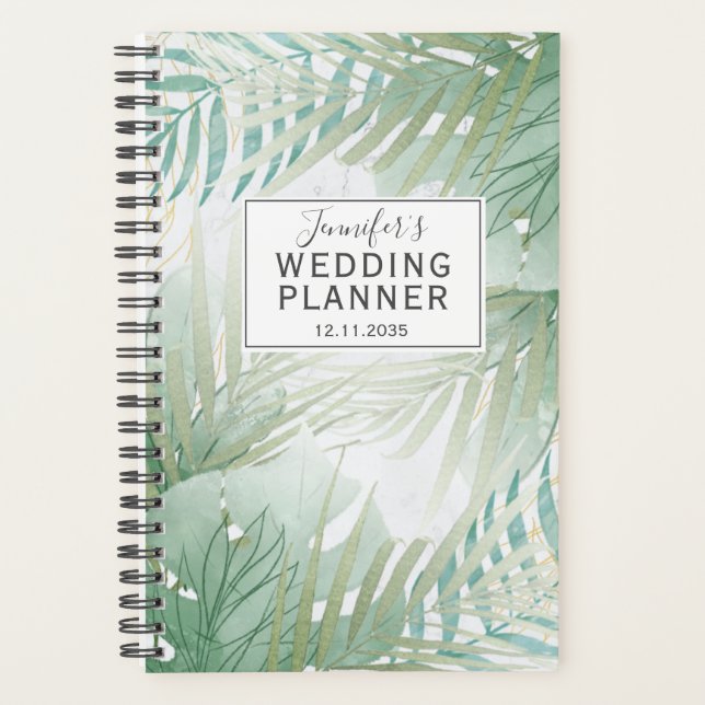 Tropical Foliage Sage Green Wedding Planner (Front)