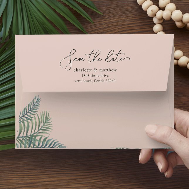 Tropical Foliage Save the Date 5x7 Return Address Envelopes (Creator Uploaded)