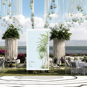 Tropical Foliage Script Names Ice Blue Wedding Napkin