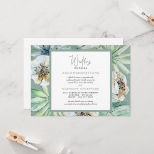 Tropical Foliage Simple Sage Wedding Details  Invitation