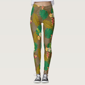 Tropical Foliage Summer Brown Leggings