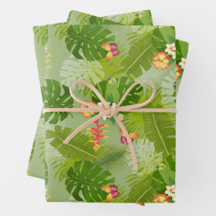 Tropical Foliage Summer Green Wrapping Paper Sheet