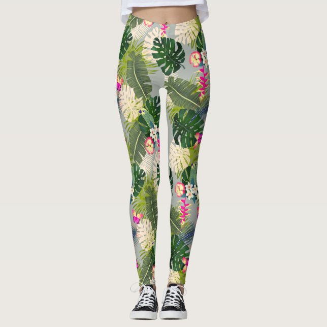 Tropical Foliage Summer Grey Leggings (Front)