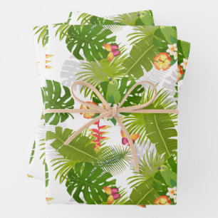 Tropical Foliage Summer White Wrapping Paper Sheet