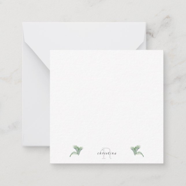 Tropical Foliage Thank You Monogram Blank  Card (Back)