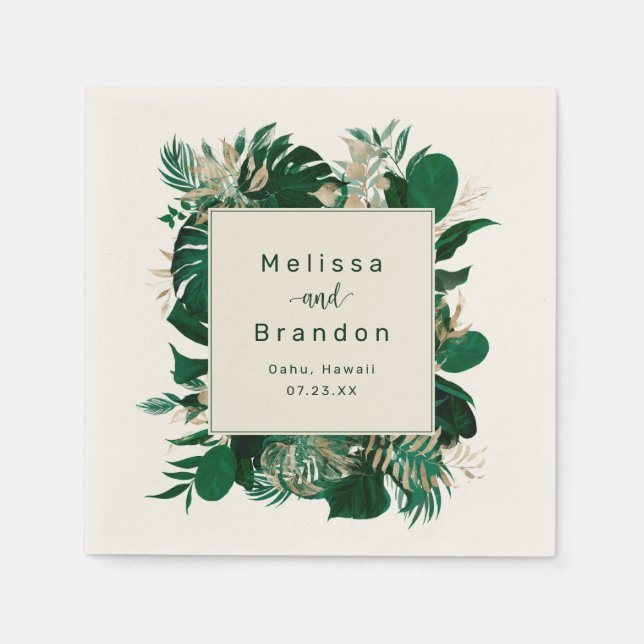 Tropical Foliage Trendy Greenery Wedding Dinner Napkin (Front)