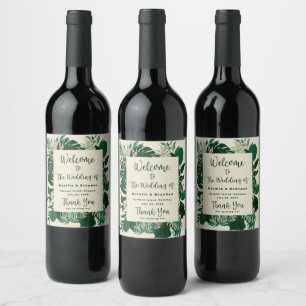 Tropical Foliage Trendy Greenery Wedding Welcome Wine Label