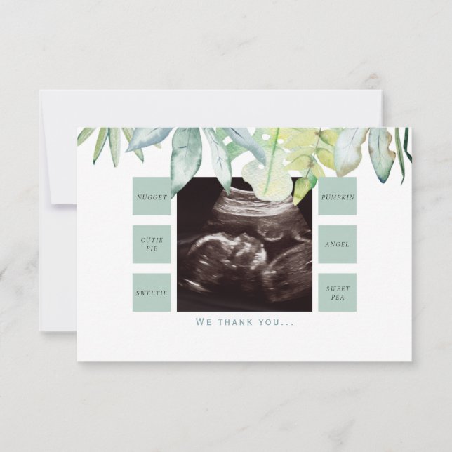 Tropical Foliage Ultrasound Thank You Card (Front)