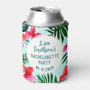 Tropical Foliage Watercolor Custom Bachelorette Can Cooler