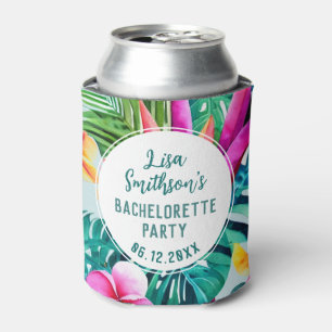 Tropical Foliage Watercolor Custom Bachelorette Can Cooler