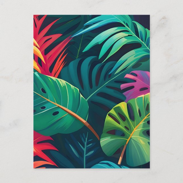 Tropical Foliage Watercolor Paradise Announcement Postcard (Front)
