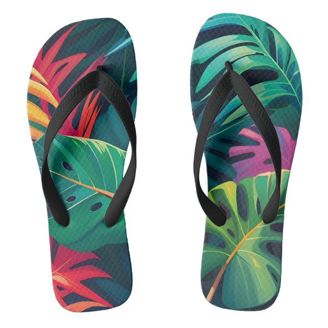 Tropical Foliage Watercolor Paradise Flip Flops (Footbed)
