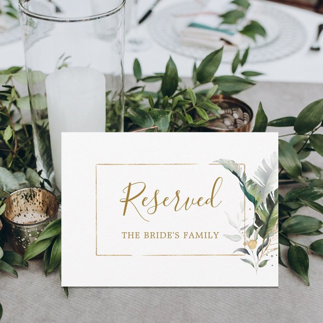 Tropical Foliage Wedding Gold Green Reserved Sign (Creator Uploaded)