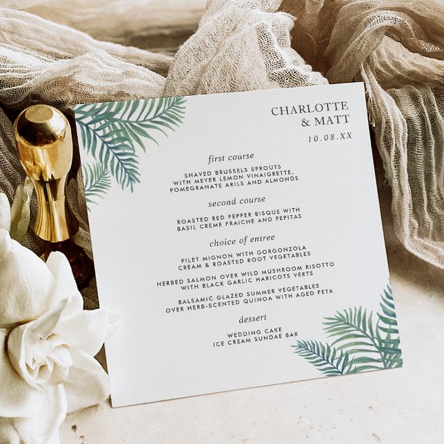 Tropical Foliage Wedding Menu Square Card (Creator Uploaded)