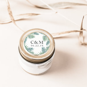 Tropical Foliage Wedding Monogram Classic Round Sticker