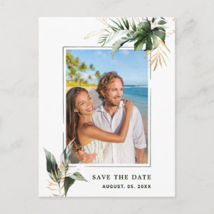 Tropical Foliage Wedding Photo Save The Date  Announcement Postcard
