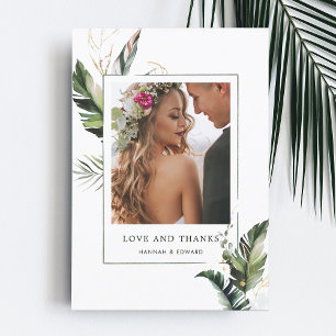 Tropical Foliage Wedding Photo Thank You Card