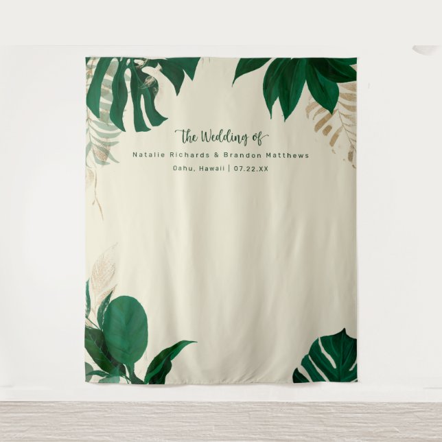 Tropical Foliage Wedding Photography Backdrop Tapestry (Front)