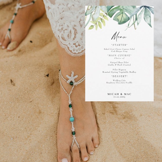 Tropical Foliage Wedding Reception Menu Invitation (Creator Uploaded)