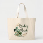 Tropical Foliage Wreath Greenery & Gold Bridesmaid Large Tote Bag<br><div class="desc">Tropical Foliage Trendy Greenery and Gold Wreath Personalised Bridesmaid Tote Bags - with tropical leaf wreath. A fun bridal party gift idea, or to hold all the wedding swag for your bridesmaids, in a bold colour palette of rich greens, emerald, and gold. This design is perfect for a beach, destination,...</div>