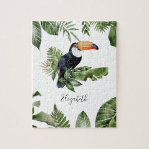 Tropical Forest Cute Toucan Personalised Name Jigsaw Puzzle