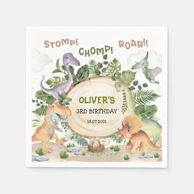 Tropical Forest Dinosaur Boys Birthday Party Napkin (Front)