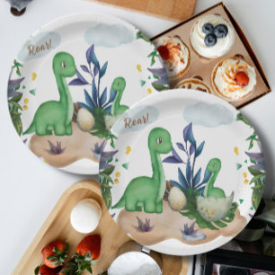 Tropical Forest Dinosaurs Baby Shower Paper Plates