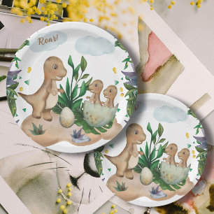 Tropical Forest Dinosaurs Baby Shower Paper Plates