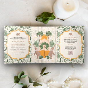 Tropical Forest Elephant All in One Indian Wedding Tri-Fold Invitation