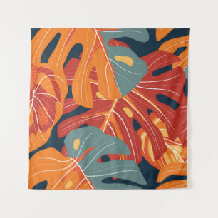 Tropical forest: exotic flowers wallpaper design. tapestry