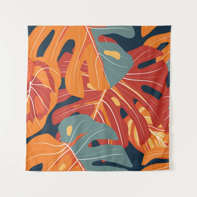 Tropical forest: exotic flowers wallpaper design. tapestry (Front)