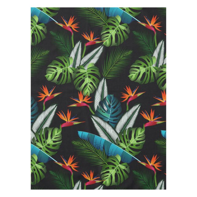 Tropical forest jungle green foliage leaves black tablecloth (Front)