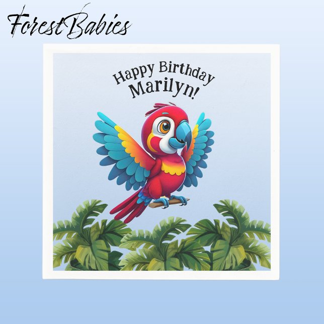 Tropical Forest Jungle Macaw Safari Parrot Bird Napkin (Macaw Parrot 🌴 Tropical Bird ForestBabies Customizable Birthday Party Napkins)