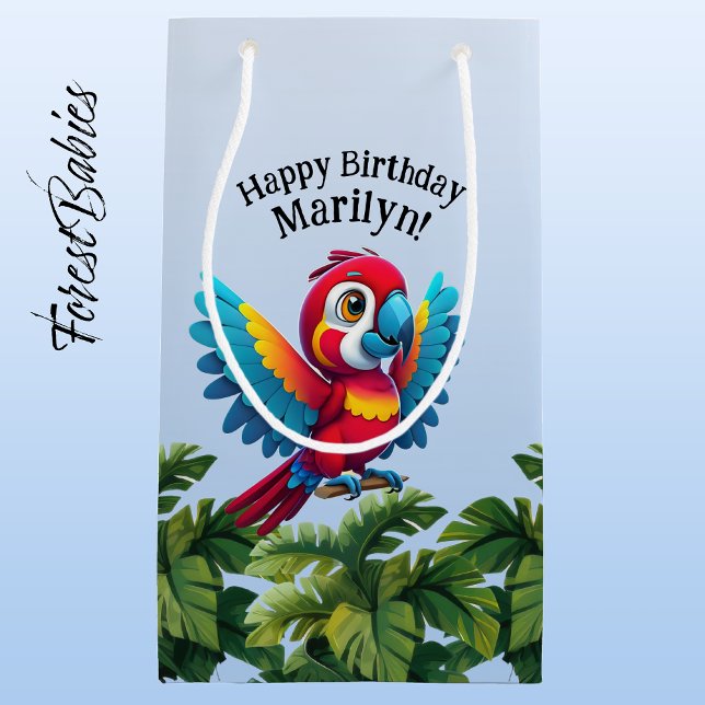 Tropical Forest Jungle Macaw Safari Parrot Bird Small Gift Bag (Macaw Parrot 🌴 Tropical Bird ForestBabies Customizable Birthday Party Animal Gift Bag)