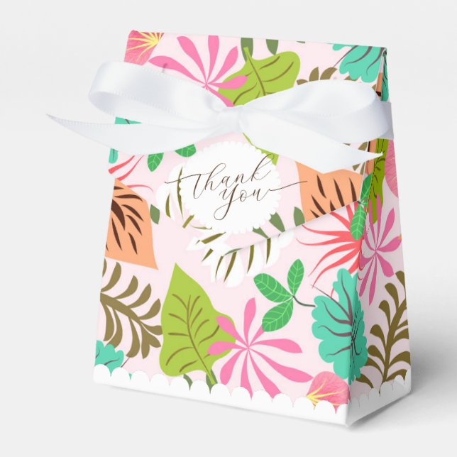 Tropical Forest Leaves Pink Favour Box (Front Side)