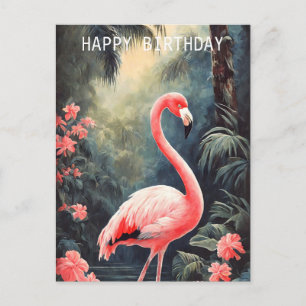 Tropical Forest Pink Flamingo Vintage Postcard