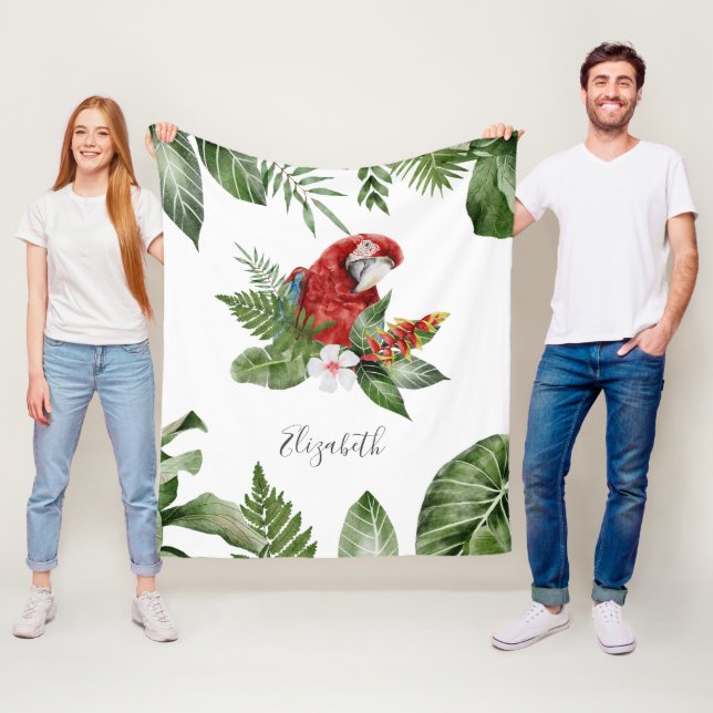 Tropical Forest Scarlet Macaw Personalised Name Fleece Blanket (In Situ)