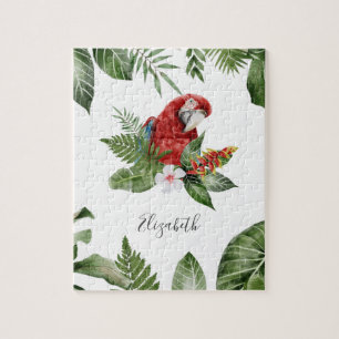 Tropical Forest Scarlet Macaw Personalised Name Jigsaw Puzzle