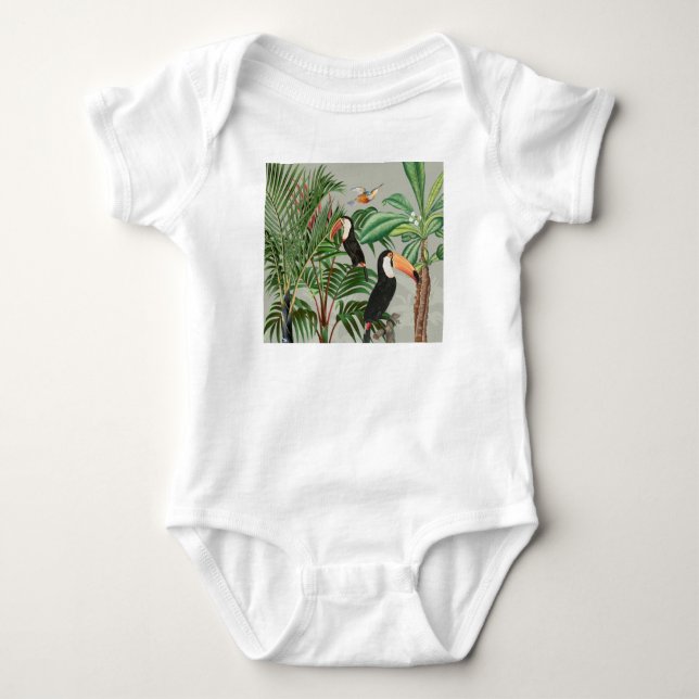 Tropical Forest & Toucan Birds Baby Bodysuit (Front)