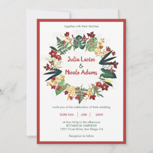 Tropical Forest Wild Winter Orange Flowers Wedding Invitation