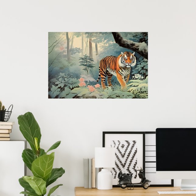 Tropical Forest Wildlife Tiger Vintage  Poster (Home Office)