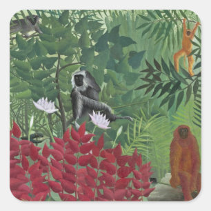 Tropical Forest with Monkeys, 1910 (oil on canvas) Square Sticker