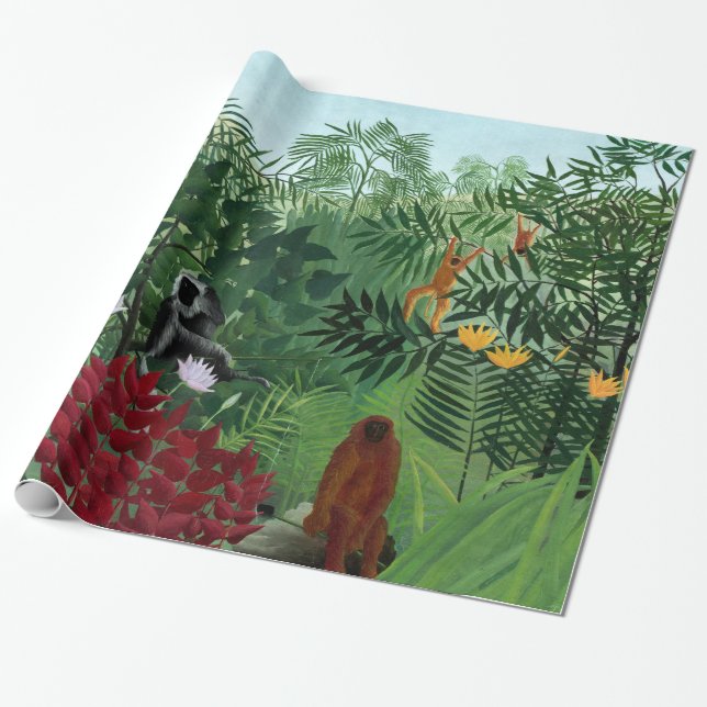 Tropical Forest with Monkeys Rousseau Fine Art Wrapping Paper (Unrolled)